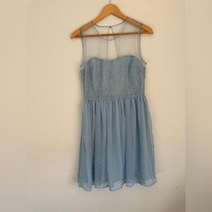 Sleeveless Light Blue Lace & Dot Mesh Dress (Juniors)